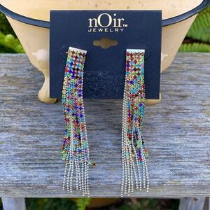 Noir Jewelry Silver and Multi-Colored Rhinestone Dangle Earrings. NWOT!